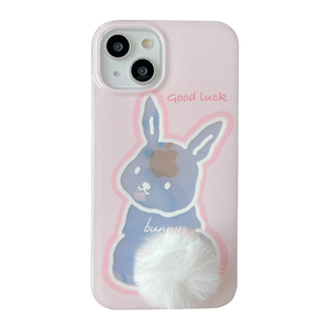 镭射渐变透明兔子适用苹果14手机壳带毛线小球iPhone13ProMax新款12防摔15pro硅胶11女14pro兔年高级感全包软