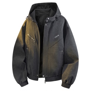 it FIVE CM潮牌男士外套2025新款秋天连帽短款夹克男款秋装上衣