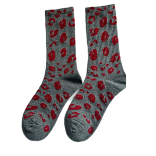 袜子女秋冬纯棉ins潮安哥拉红豹纹高腰长筒袜韩国百搭时尚堆堆袜