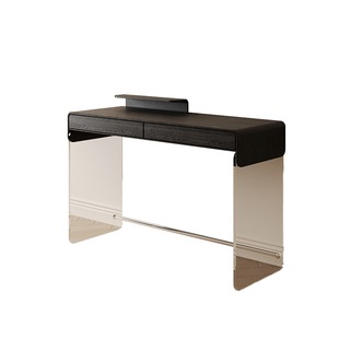 早迟中古风实木梳妆台家用卧室白蜡木长桌黑色化妆桌亚克力书桌