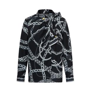 Scofield女装时尚锁链印花衬衫系带领长袖上衣链条装饰秋季