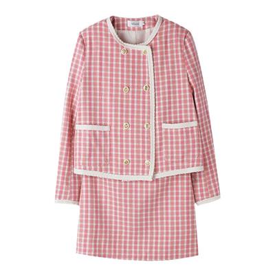 胖mm大码香风毛呢格子外套半裙