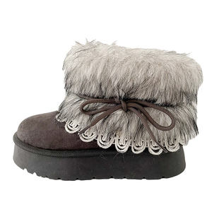 千禧风毛毛保暖雪地靴女2025冬季爆款短筒费尔岛加绒防滑厚底棉靴