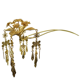 【扬花四季】流苏原创古风发簪发钗汉服明制发饰步摇银镀金簪子