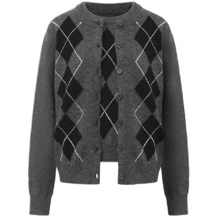 madeinormal X LOOKNOW2025秋冬新款灰色真两件菱形格毛衣女