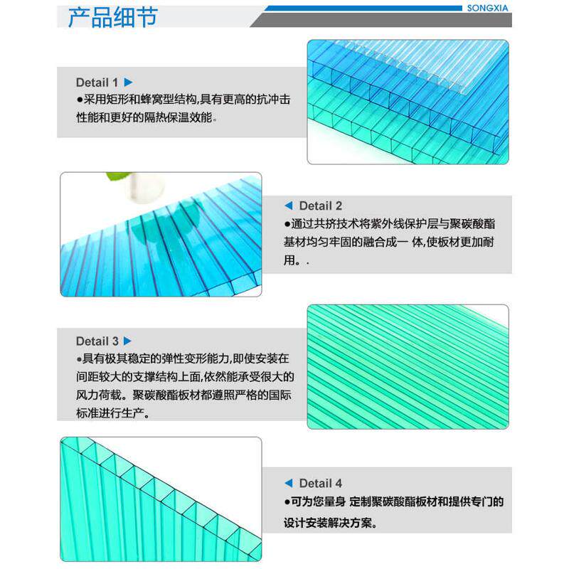 透明pc阳光板雨棚车棚户外隔热采光中空心聚碳酸酯遮阳婚庆家具板