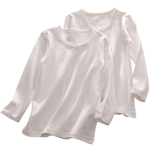 女童打底衫儿童纯棉长袖T恤春秋款白色上衣小女孩两件装内搭秋衣