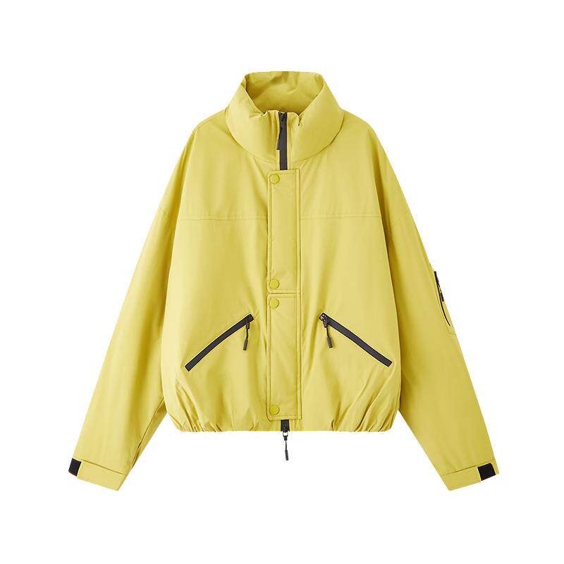 三福羽绒服2025新款冬季保暖短款派克服双搭片撞色外套女装511244