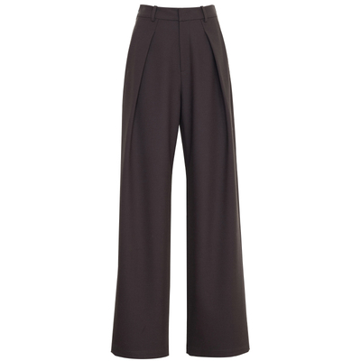 夏莫卡棕色可机洗醋酸羊毛阔腿裤