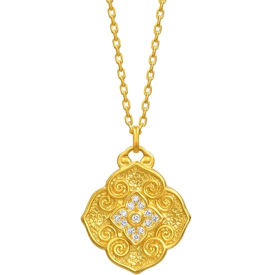 周生生华宇黄金古法黄金东方古祖足金镶嵌钻石四合如意项链95313N