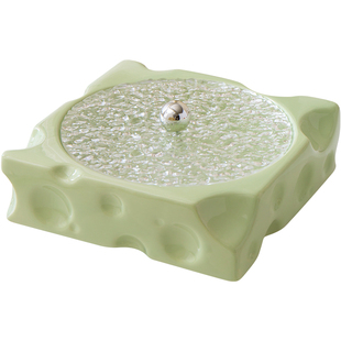 奶油风陶瓷干果盘收纳盒分格带盖轻奢高档客厅高颜值糖果盘零食盘