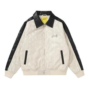 Candymade2025秋冬蛇logo系列蛇logo刺绣白色宽松翻领皮衣夹克