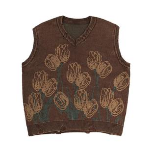 NO sense无感官&浮游野人 日系复古男女宽松毛衣背心提花针织马甲