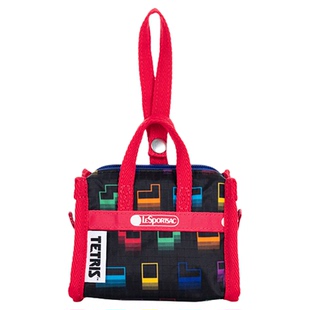 LeSportsac乐播诗新款Tetris联名黑色彩格零钱小拎包挂件手拿包