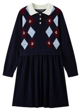 elandkids女童针织连衣裙学院风