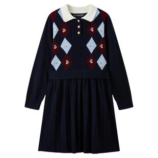 eland kids衣恋童装女童连衣裙2025年冬季新羊毛混纺针织百褶裙