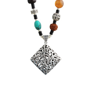 复古仿银项链女饰品菩提锁骨链藏银时来运转挂件菩提民族风毛衣链