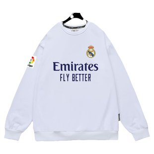 皇马队服阿扎尔本泽马拉莫斯足球迷服圆领卫衣男女休闲长袖球衣服