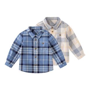戴维贝拉加绒衬衫男童2026春冬新款儿童外套格子宝宝衬衣上衣童装
