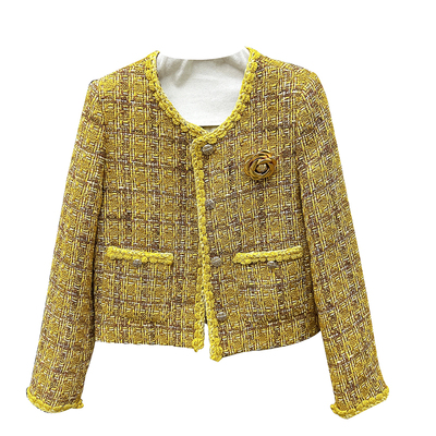 黄色小香风外套女2025新款