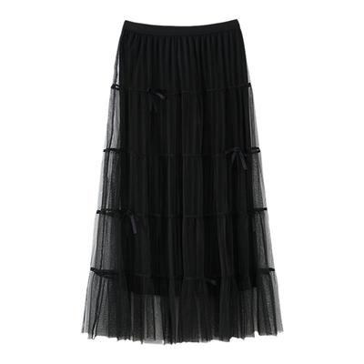 普普风秋冬款半身裙蕾丝边高品质轻量感优雅不规则百褶长款蛋糕裙