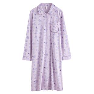 康妮雅纯棉睡裙女春秋款紧密赛络纺长袖中长款宽松休闲家居服睡衣