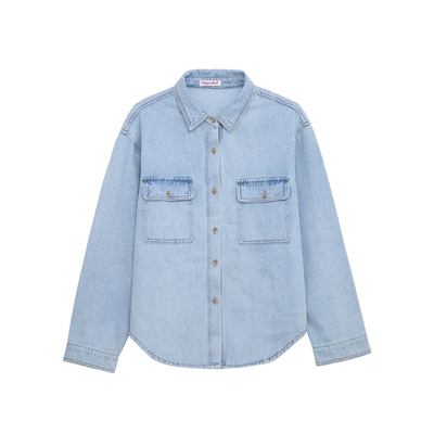 荒荒家 2026春秋新款盖袋牛仔衬衫bf港风宽松休闲衬衣外套夹克女