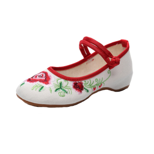 新品牡丹花绣花布鞋民族风妈妈广场舞蹈鞋内增高女单鞋中式婚鞋夏