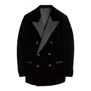 dunhill登喜路男士黑色Society天鹅绒双排扣晚礼服