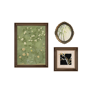 法式中古风餐厅装饰画饭厅背景墙挂画复古油画艺术组合壁画高级感