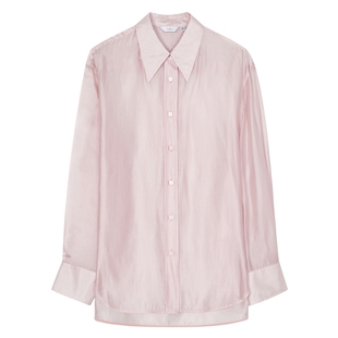 伊芙丽outlets店温柔优雅轻薄粉色雾面微光长袖衬衫衬衣上衣女
