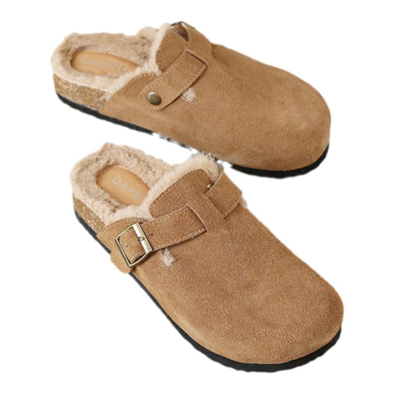 达芙妮加绒勃肯鞋女2025新款秋冬加厚软底厚底包头半拖保暖棉鞋子