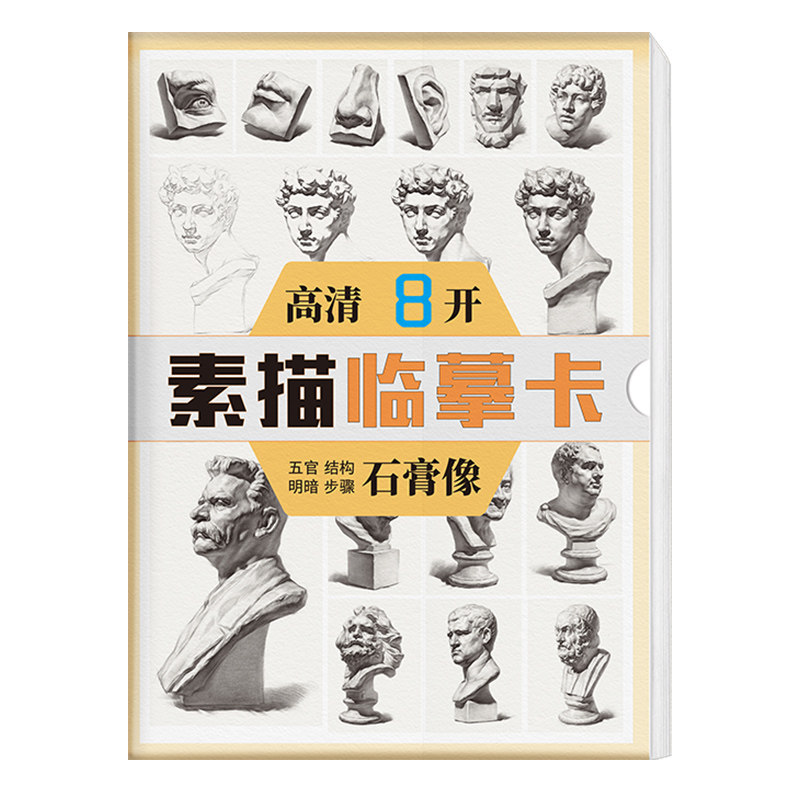 素描石膏像临摹卡8K五官头像卡片高清精微画单体国美初级照片画册基础入门图片教材教学美术几何体静物绘画本