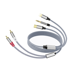 三合一转2RCA莲花头音频线适用苹果TypeC华为手机连接音响箱功放