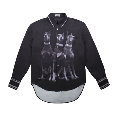 印花条纹立领美潮复古长袖衬衫