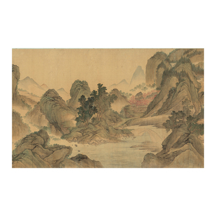 湖山春暖图宋氏美学国画自粘山水风景卧室沙发背景墙贴客厅装饰画