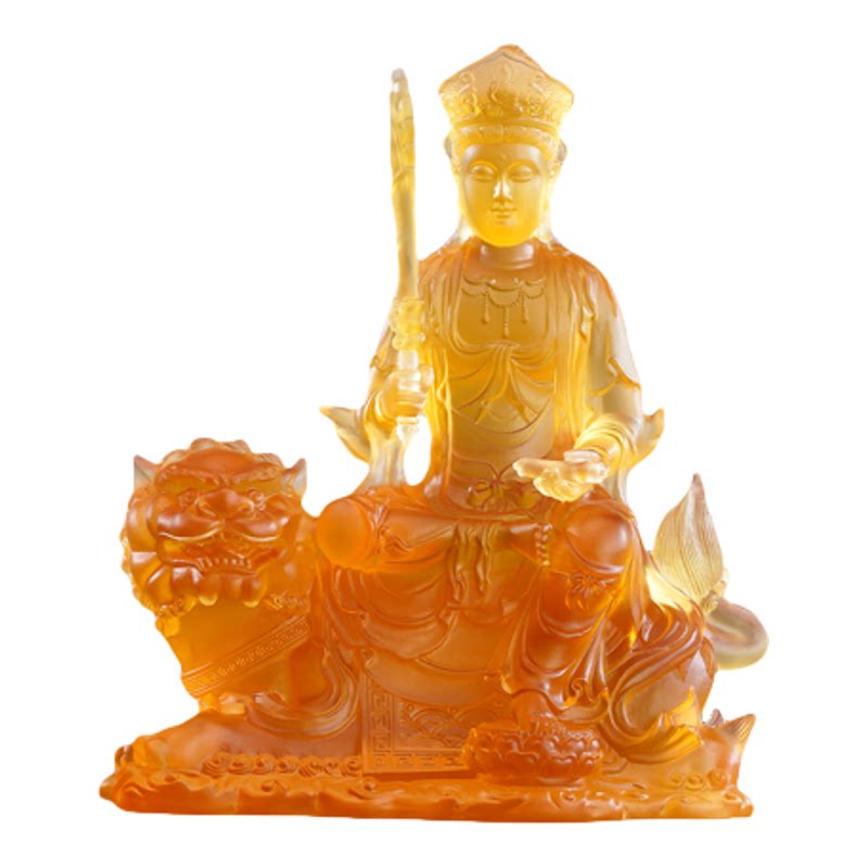 吉祥缘台湾琉璃文殊普贤佛像摆件