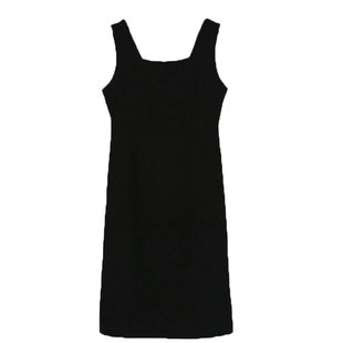 春夏无袖修身方领背心裙长款直筒连衣长裙子大码外穿马甲开叉女装