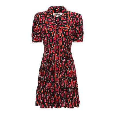 DVF酒红LOGO图案衬衫裙连衣裙