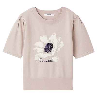 SNIDEL2025秋冬新品简约百搭圆领短袖印花针织衫上衣SWNT254332