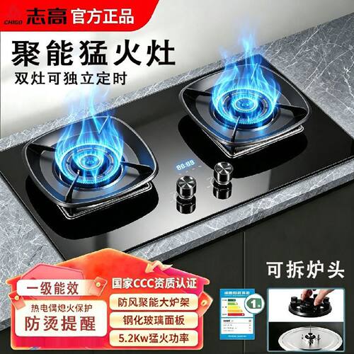 志高燃气灶双灶家用定时猛火天然气液化气煤气灶新国标一级能效