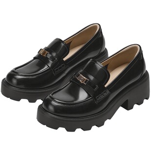 73hours女鞋西伦敦2026春季新款粗跟厚底乐福鞋英伦风厚底小皮鞋