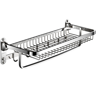 304不锈钢毛巾架免打孔卫生间折叠浴巾架网篮收纳浴室置物架壁挂