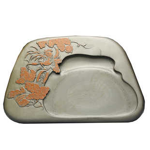 非遗手工孤品安徽歙砚砚台 鸣瑞瓜藤 高档原石收藏摆件壶承茶末绿金晕天然 书法专用研磨墨毛笔文房四宝端砚