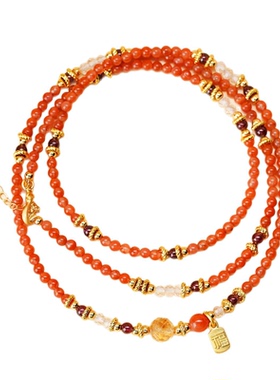 洪福齐天天然南红玛瑙多圈项链