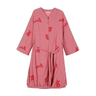 秋野小兔 原创图案 冬季夹棉 居家保暖袍子 朵朵可可