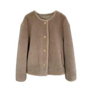 纯羊毛细腻羊羔毛美利奴皮毛一体短款外套女皮草秋冬圆领年轻新款