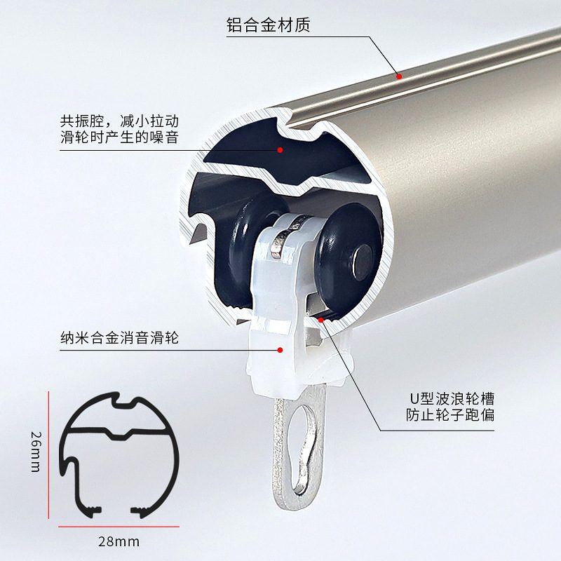轻奢滑轨罗马杆窗帘杆杆单窗帘轨道装双杆码杆批发批发罗马隐形侧