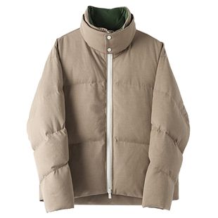 KUYIOU/精纺毛感面料 滑雪服防风撞色双层立领面包羽绒服夹克男