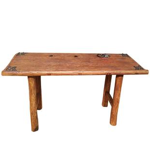 老榆木复古茶桌实木长条桌风化板原木茶桌茶台桌椅组合定制